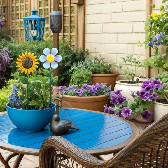 ELAYARD 6Pcs Weather Resistant Metal Flower Stakes for Garden Lawn Outdoor Decor