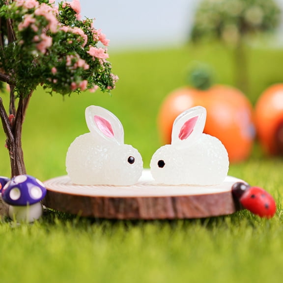 ELAYARD 6Pcs Resin Bunny Figurines White Luminous Rabbit Decoration for Indoor Use