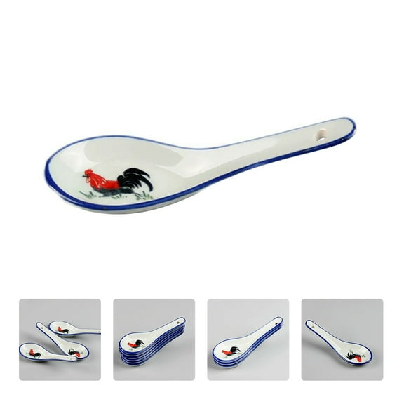 ELAYARD 6Pcs White Ceramic Small Spoons Multi Function Scoop Ideal for Porridge Soup and Desserts