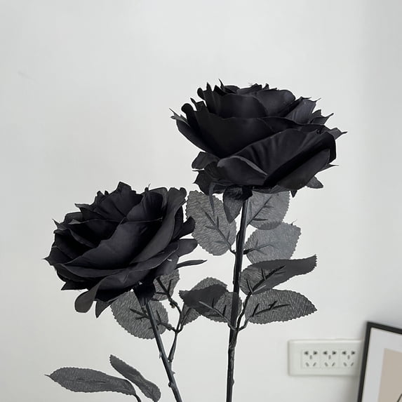 ELAYARD Set of 6 Black Artificial Roses, Realistic Fake Flowers for Indoor Home Decor and Office Decoration