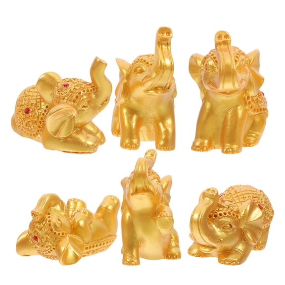 ELAYARD Set of 6 Lucky Golden Resin Elephant Figurines, Perfect Feng Shui Home Decor Accents