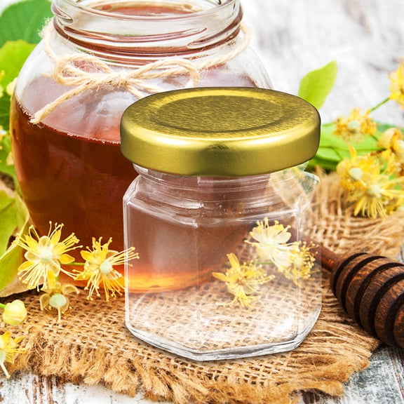 ELAYARD 6Pcs Transparent Glass Jars with Lids Wide Mouth Hexagon Shape for Jam and Honey Storage