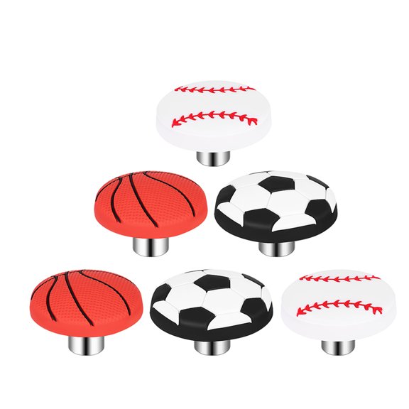ELAYARD Sports Ball Drawer Knobs Assorted Color PVC Soft Rubber Zinc Alloy for Furniture 6Pcs