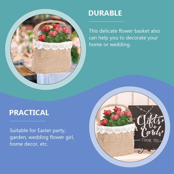 ELAYARD 6Pcs Handheld Burlap Baskets Assorted Color Linen Storage Basket for Easter Party