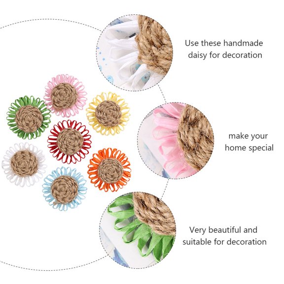 ELAYARD 7Pcs Large Woven Flower Ornaments Multi Colored Hemp Rope DIY Christmas Decoration Accessories