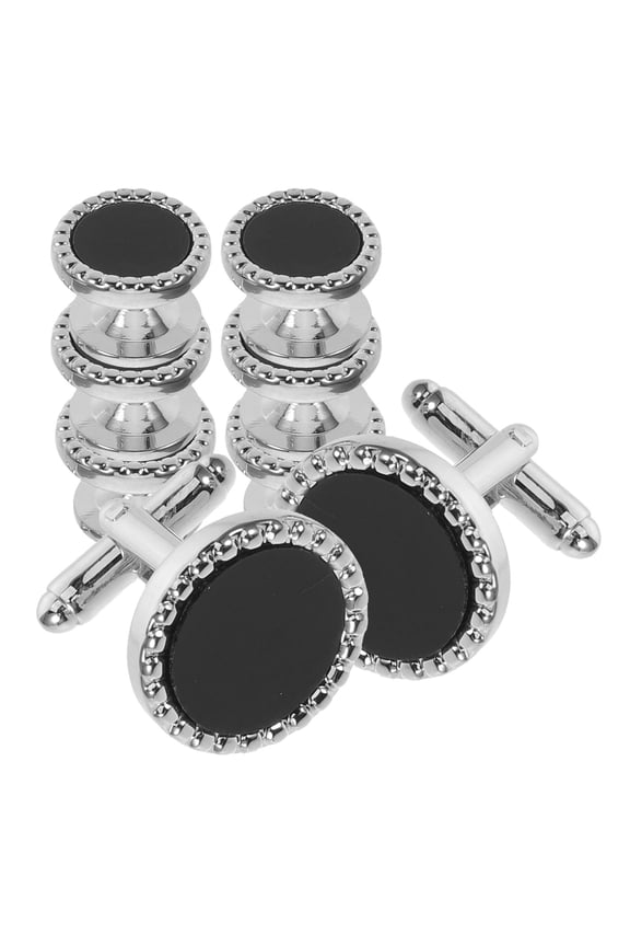 8Pcs Black Round Acrylic Cufflinks for Mens Formal Business and Wedding Suit