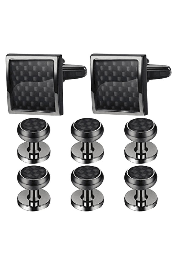 Cufflinks And Studs Set Black Mens Cuff Links 8Pcs