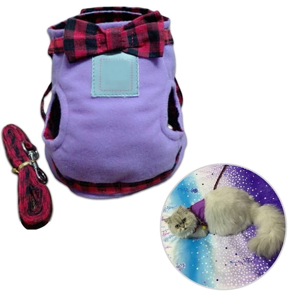 ELAYARD Adjustable Cat Harness with Leash, Bowknot Fabric Chest Strap Purple