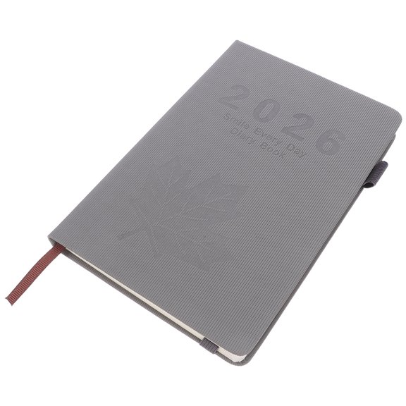 ELAYARD 2026 Daily Planner with Grey Maple Leaf Design, Portable PU Organizer Notebook with Calendar, Notes & Schedule Pages