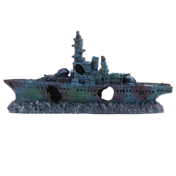 ELAYARD Resin Aquarium Decor Figurine Green Shipwreck Hiding Spot for Fish Tank Pet Owners 1 Piece
