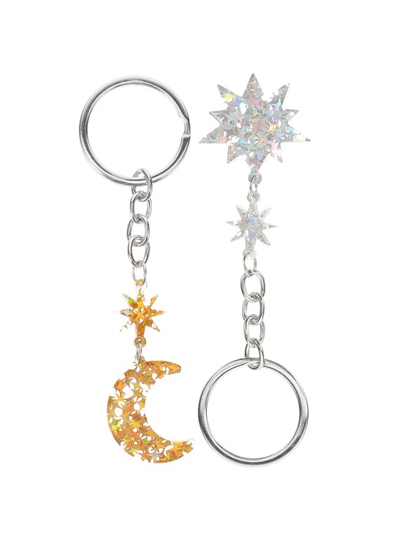 Chic Moon and Star Keychains Assorted Color Acrylic Metal Decor