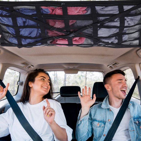 ELAYARD Auto Ceiling Cargo Net Polyester Black Square Mesh Organizer For Drivers 1Set