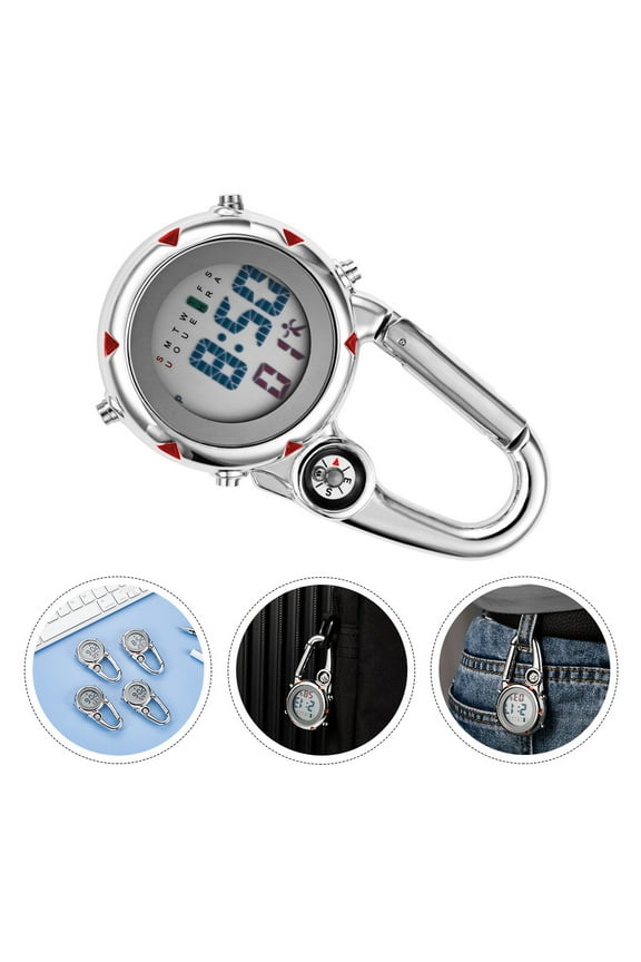 1Pc Portable Stainless Steel Clip on Watch with Date and Compass for Climbing