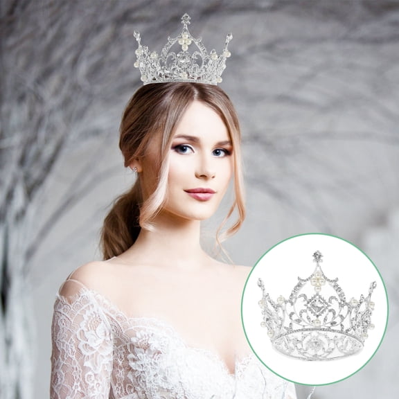 ELAYARD Baroque Round Crown for Wedding Hair White Handmade Sparkling Bridal Headpiece