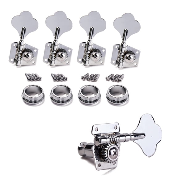 ELAYARD Bass Machine Heads Set Vintage Open Style with Smooth Tuning Action and Screws for 4 String Bass Plated Silver