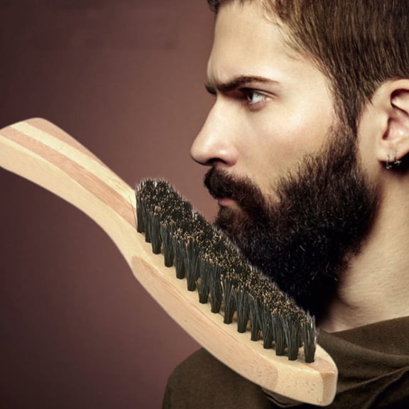 ELAYARD Light Brown Wooden Handle Beard Brush Durable Beard Care Accessory for Men