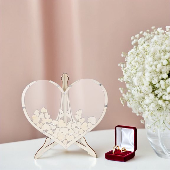 ELAYARD Beige Heart Shaped Wooden Drop Box for Wedding Guest Messages Romantic Rustic Party Decor