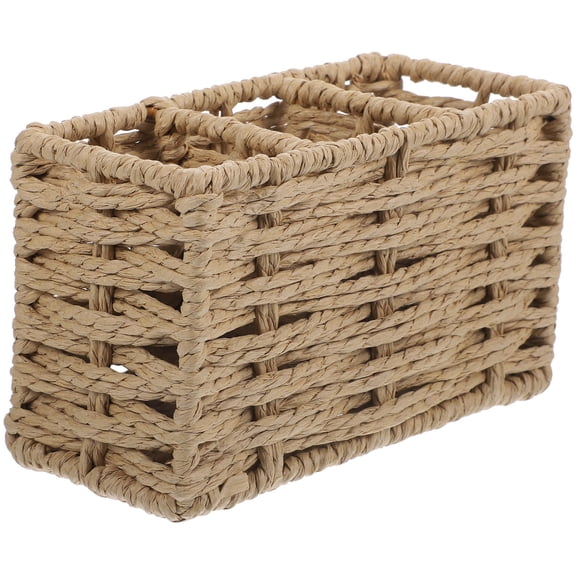 ELAYARD Beige Paper String Silverware Holder for Countertop Kitchen Utensils Organizer with Multiple Compartments