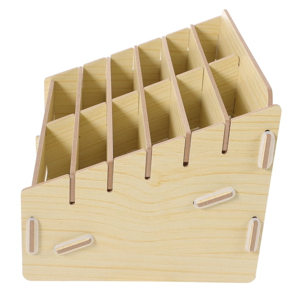 ELAYARD Beige Wooden Card Organizer with Multi-Grid Compartments for Game Card Storage and Collection Display