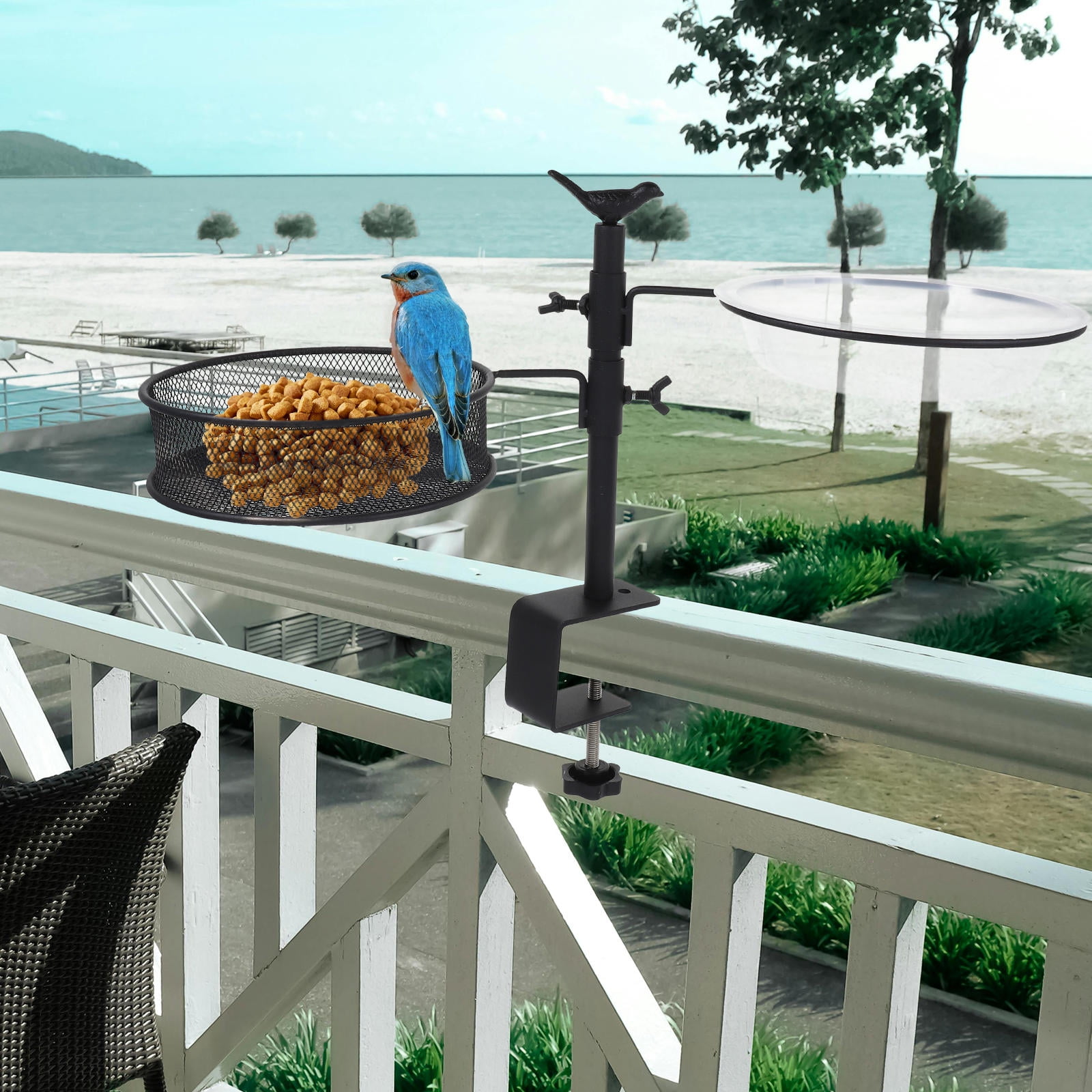 Bird Bath Railing ELAYARD Black ABS Bird Bath Feeder for Deck Railing - Outdoor Deck Bird ...