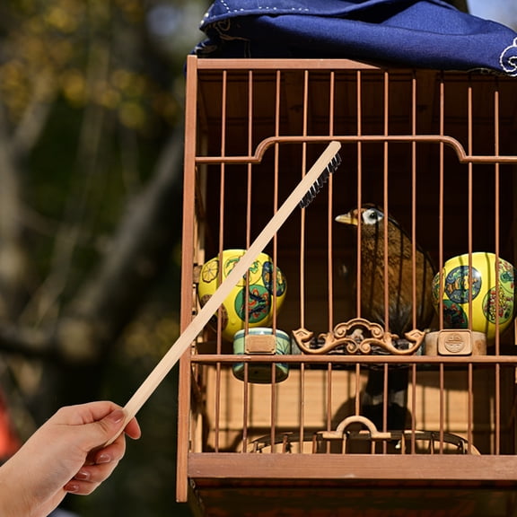 ELAYARD Bird Cage Cleaner Brush Long Handle Design Bamboo 1 Pcs