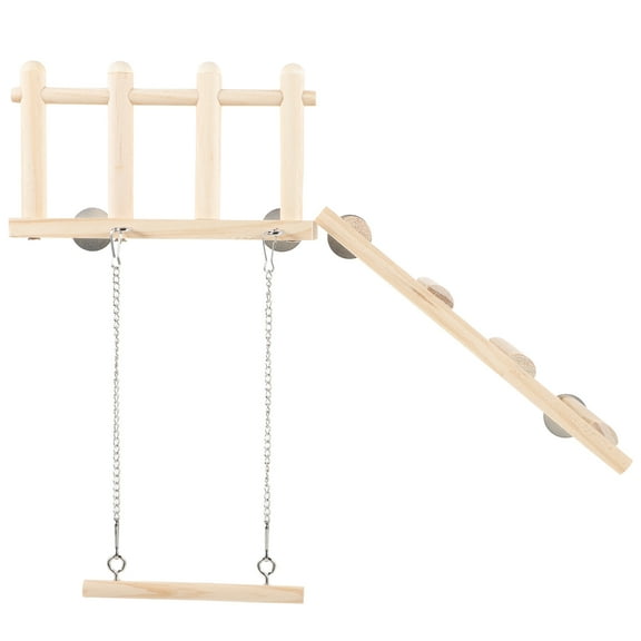 ELAYARD Bird Perch with Ladder, Beige Wood, Easy Install, Promotes Health and Happiness