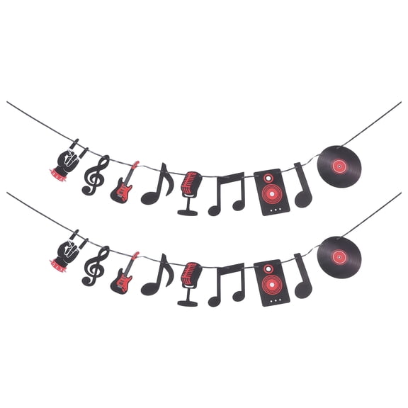 ELAYARD 2Sets Music Note Banner Black Vinyl Records Theme for Rock Party and Musical Celebration