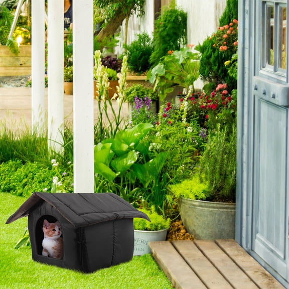 ELAYARD Weatherproof Black Pet Cave Bed for Cats and Small Dogs Outdoor Shelter