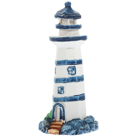 ELAYARD Blue Resin Lighthouse Sculpture Mediterranean Style Desk Decoration