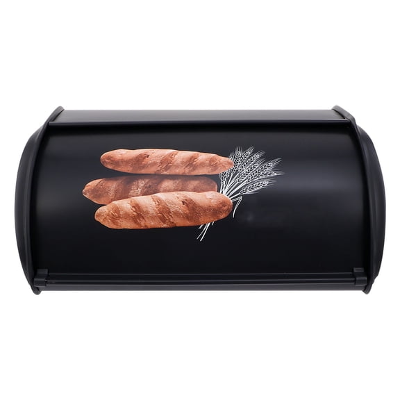ELAYARD 1Pc Bread Box with Bamboo Cover Black Metal Storage Case for Kitchen and Household Organization