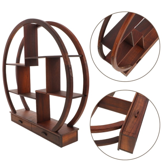 ELAYARD Brown Wooden Table Top Curio Cabinet Space Saving Display Shelf for Small Items