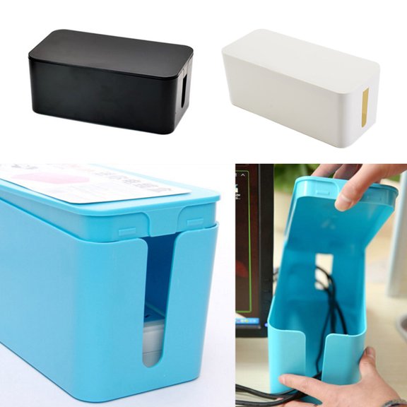 ELAYARD Black Rectangular Cable Organizer Box for Desk Cable Management and Cleanup, 1 Piece