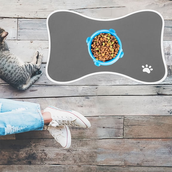 ELAYARD Dog Bowl Pad Pet Feeding Mat Grey Pu 1 Pcs