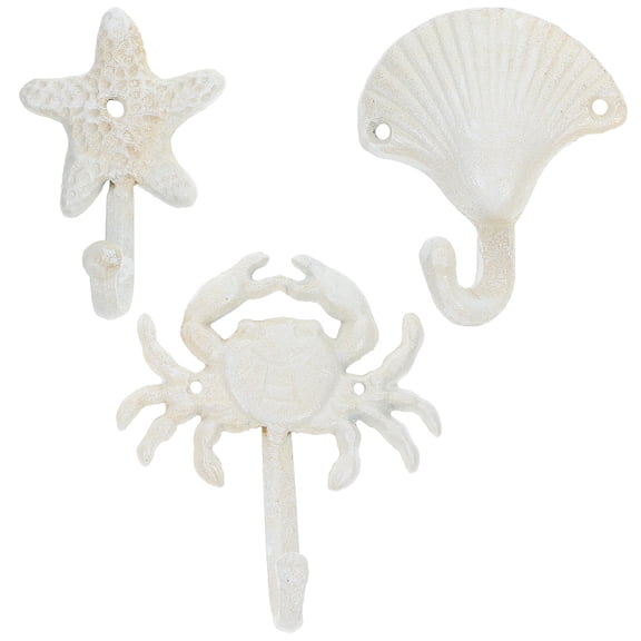 ELAYARD Vintage Cast Iron Hooks, White, Beach Theme, Versatile Storage, Easy Mount