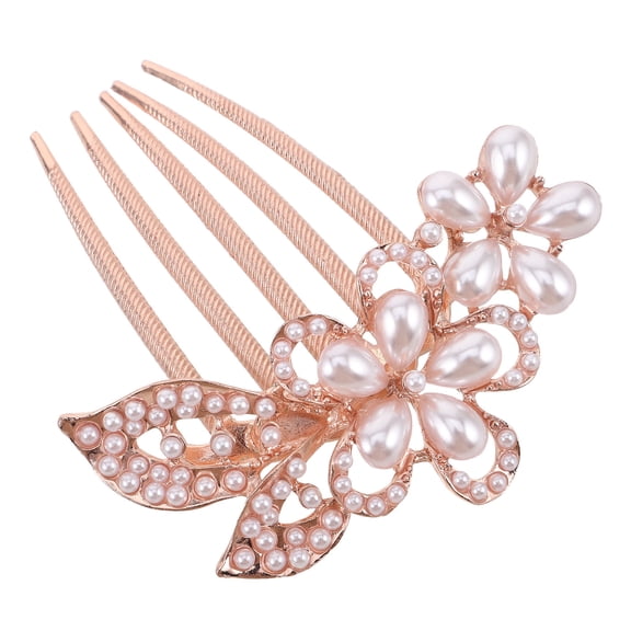 ELAYARD Elegant Pink Metal Hair Comb with Imitation Pearls for Brides