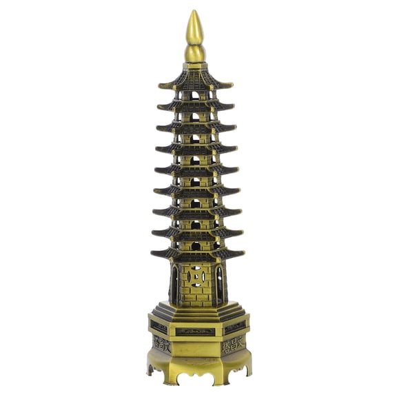 ELAYARD  Traditional Chinese Tower Alloy Figurine Golden Wenchang Model Office Desk Decor 1Pack