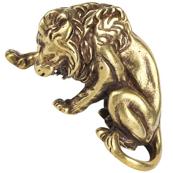 ELAYARD Chinese Style Copper Lion Statue Desktop Decoration with Detailed Carving and Texture for Home or Office