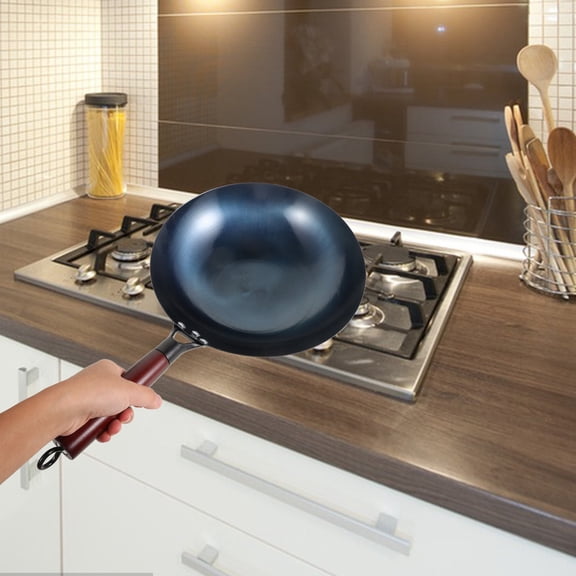 ELAYARD Chinese Wok Pan Non Stick Iron Frying Pan With Wooden Handle For Households 1Pack