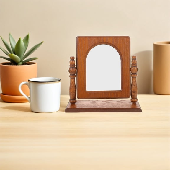 ELAYARD Vintage Wood Table Mirror, Freestanding Vanity Mirror for Bedroom, Makeup, Dressing Room and Home Decor