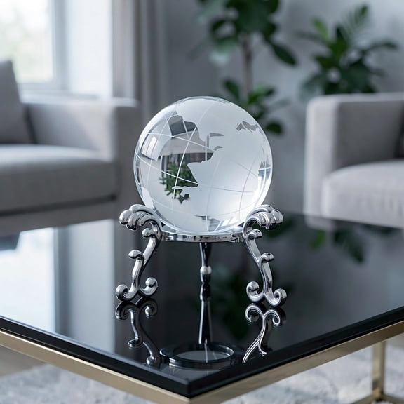 ELAYARD Crystal Globe 60mm Earth Orb with Silver Metal Base Desk Decor