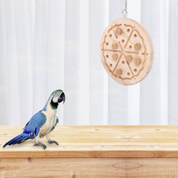 ELAYARD Wood Pizza Shape Bird Chew Toy for Cockatiels, Parakeets, , Lovebirds, Conures, Hanging Cage Accessory, 1 PC