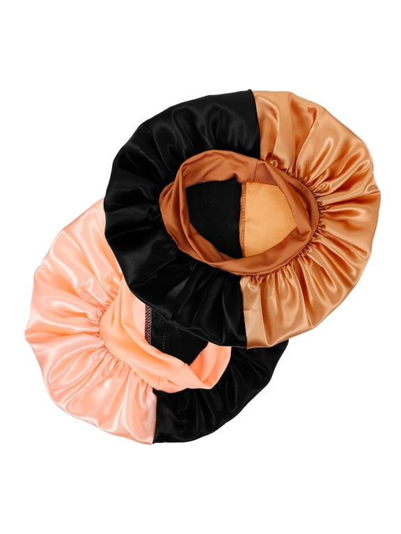 Color Block Polyester Elastic Sleeping Cap Wide Brim 2 Pieces