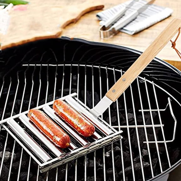 ELAYARD Portable Camping Sausage Roller Rack with Durable Stainless Steel and Wood Design