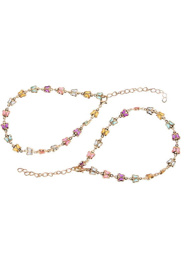 2-Pack Adjustable Copper Anklets for Women with Colorful Butterfly Charms, Perfect Beach and Holiday Jewelry