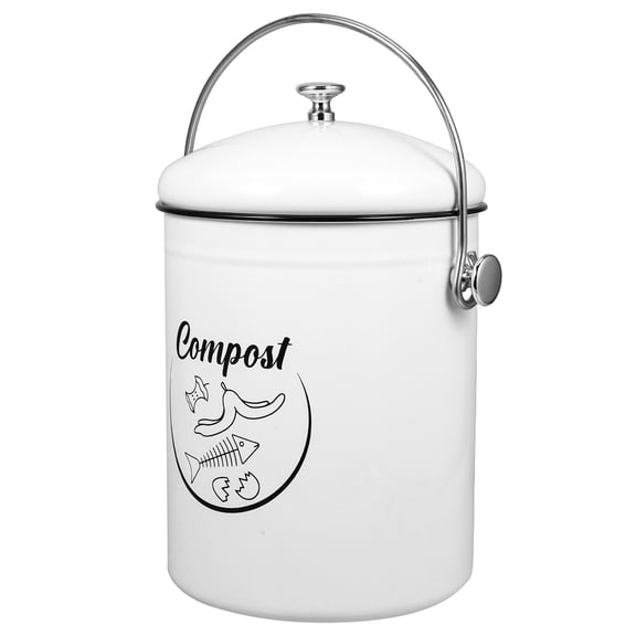 ELAYARD Kitchen Garbage Can White Iron Compost Bin with Lid for Countertop Use