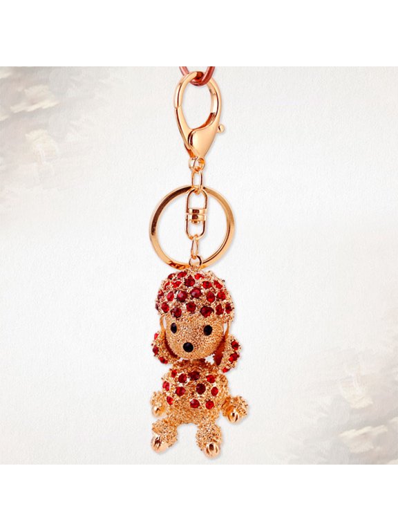 Red Cherry Shape Poodle Keychain Creative Pendant for Hanging Car Keys Handbag