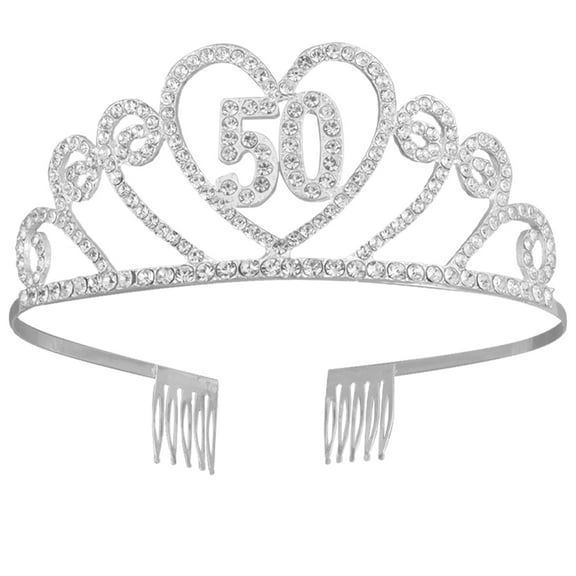 ELAYARD 1PC Rhinestone Metal Hollow Crown with Hair Comb for Women's 50th Birthday