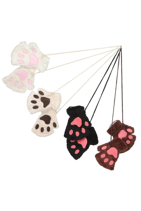 Cute Cat Fingerless Gloves for Women, Assorted Thermal Paw Mittens, 4 Pairs, Warm Sports Accessories