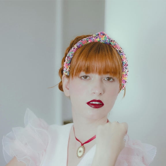 ELAYARD Elegant Multi Sequin Headband with Knotted Bow for Versatile Styling