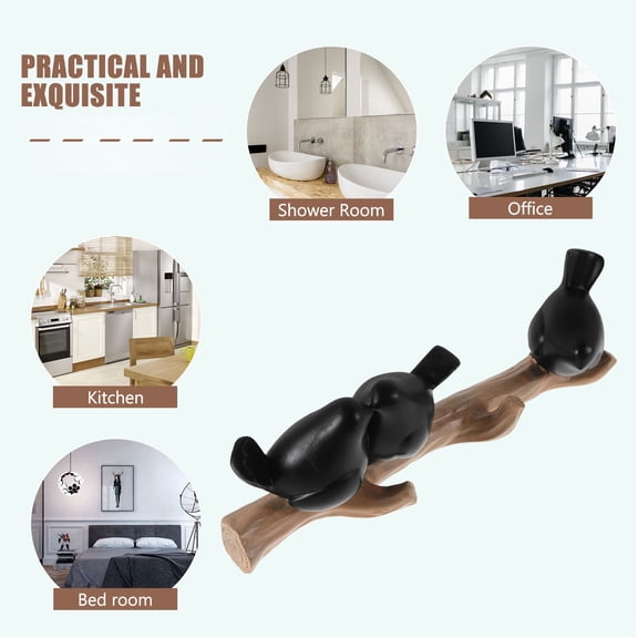 ELAYARD Bird Shaped Resin Wall Hook Black Heavy Duty Coat Hanger for Entryway and Living Spaces